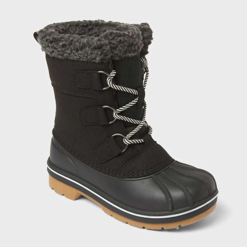 Cat & Jack Kit Easy-On Winter Boots Kids Size 13 Black Water Repellent Lace-Up